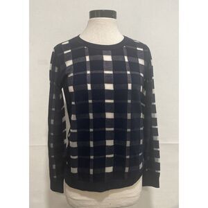 Banana Republic Medium Navy‎ Sheer Plaid Check Cotton Blend Button Back Sweater
